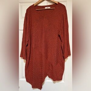 New Directions Curvy Asymmetrical Plus 3X Women Lady Orange Stretchy Sweater Top